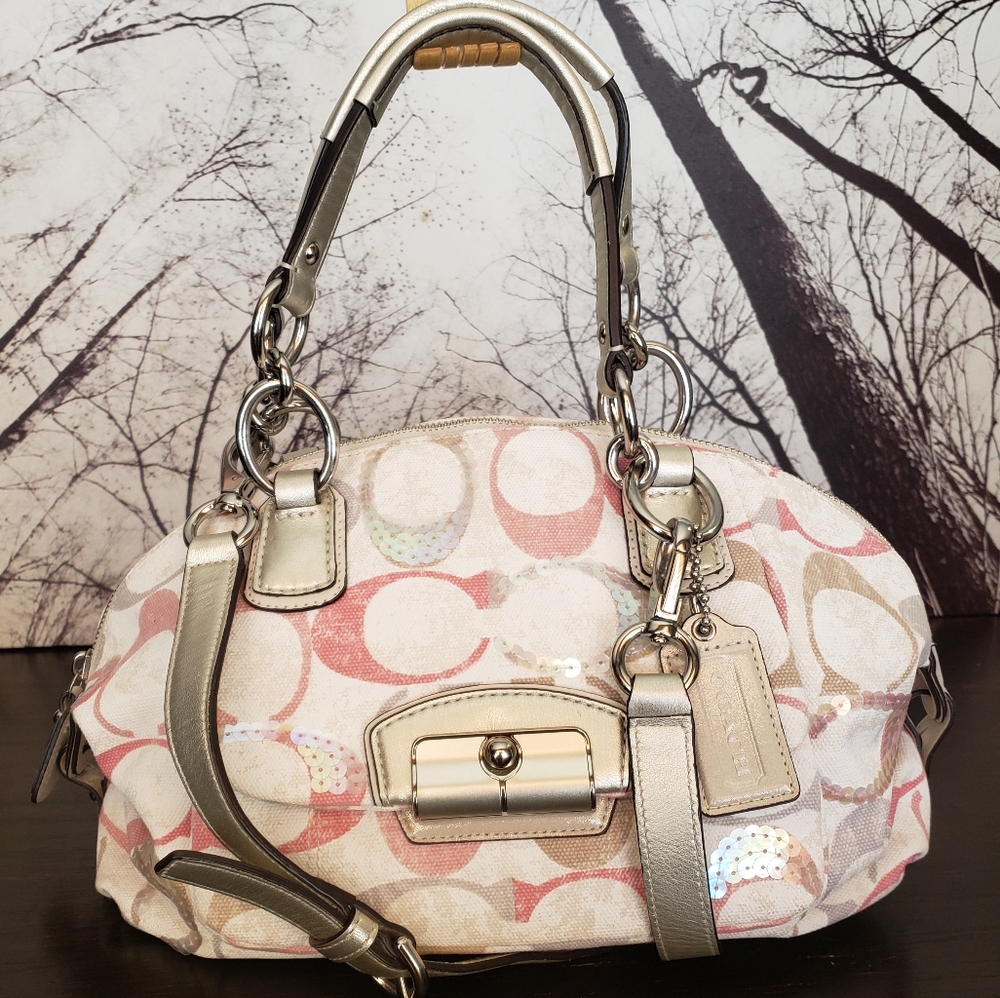 Coach fabric and sequins satchel with crossbody strap
